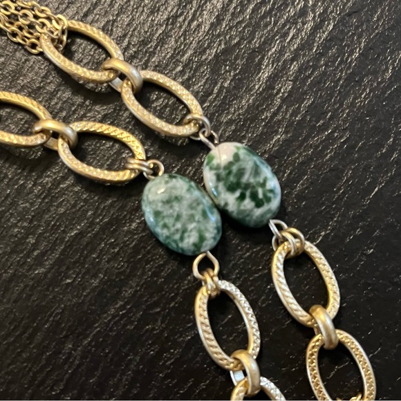 Semi Precious Green Jasper Multi Stone Gold Tone Chain Necklace - Picture 3 of 12